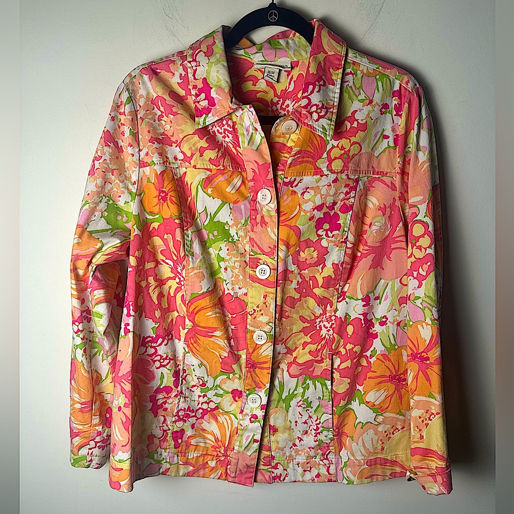 APPLESEED’S Women’s Florescent Floral Print Plus Size 16W Cotton Shirt Jacket